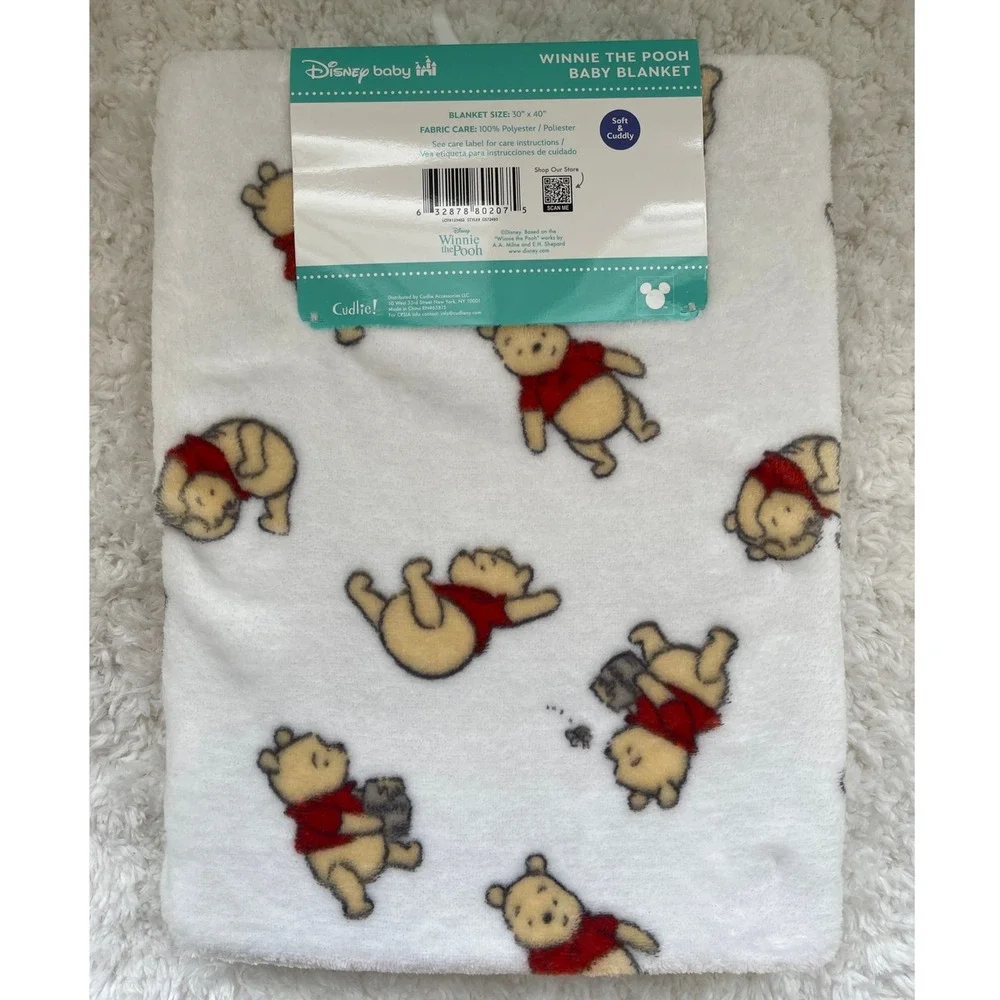 Disney Baby Winnie the Pooh White Plush Blanket Soft Cozy Blanket 30 x 40 NEW